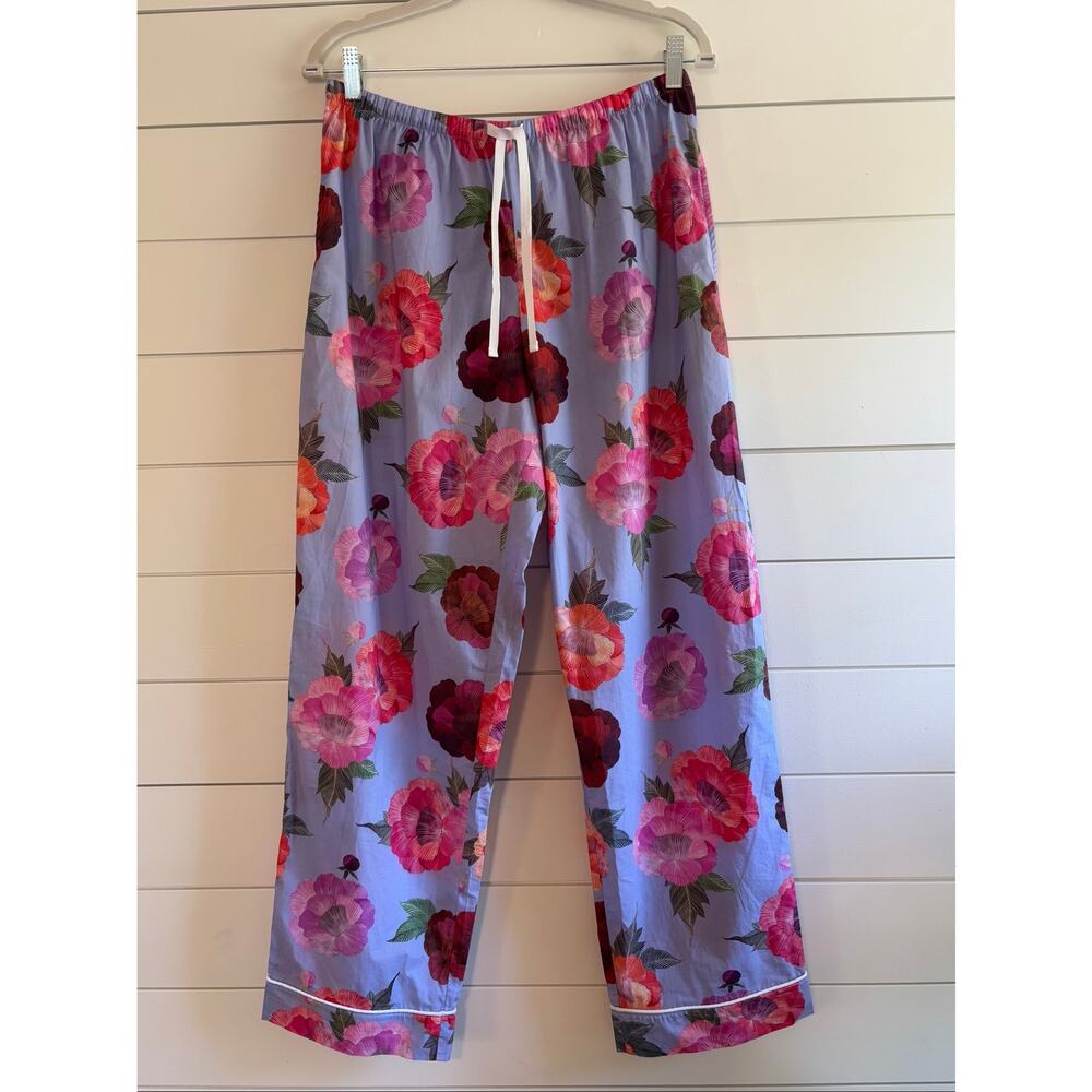 THE CAT’S PAJAMAS Women’s Cotton Floral Pajama Set— White Piping Trim Size M - Picture 3 of 7